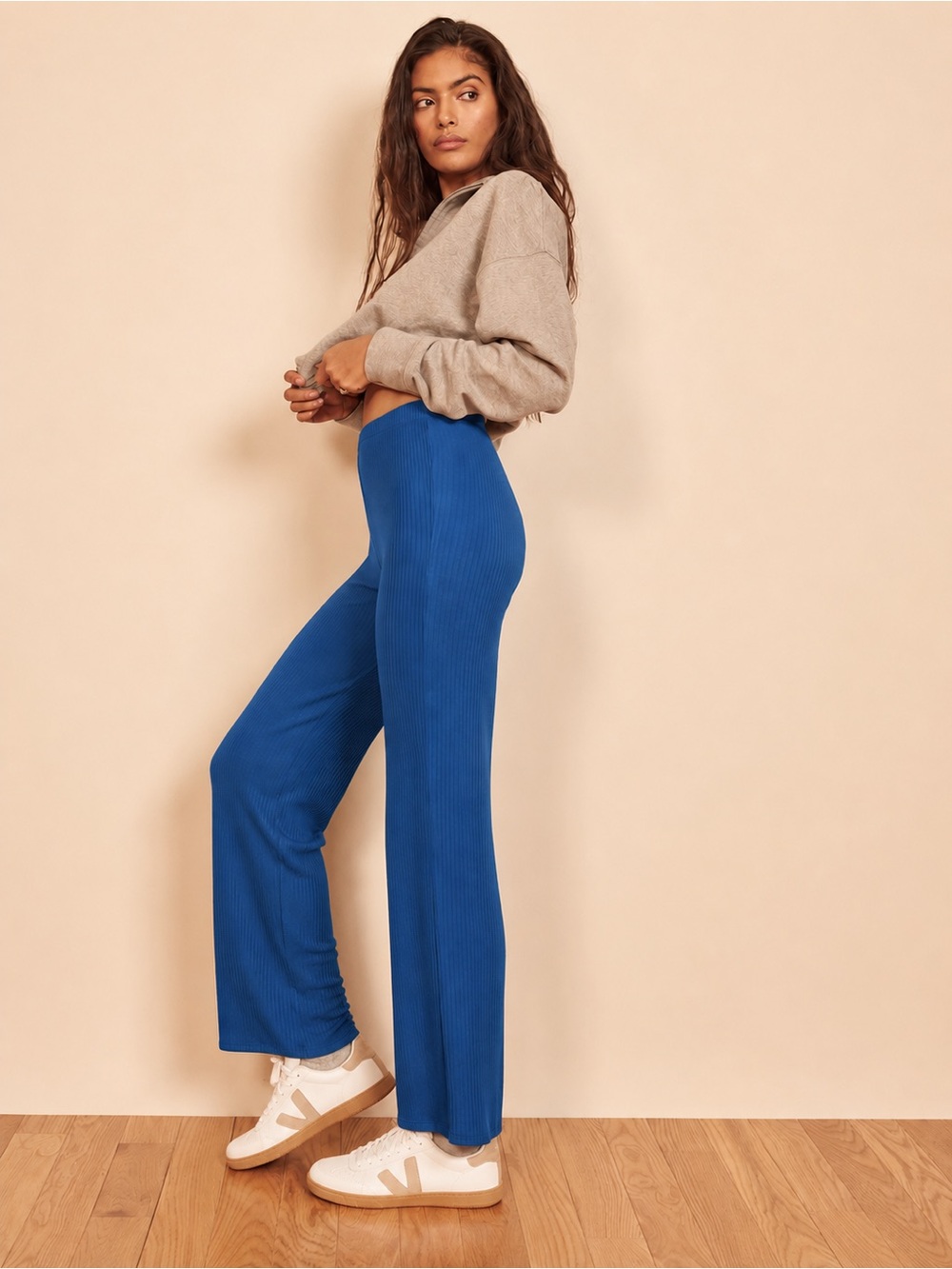Reformation Whitney Pants Ribbed Stretch Blue Soft Tencel Size XXS 927